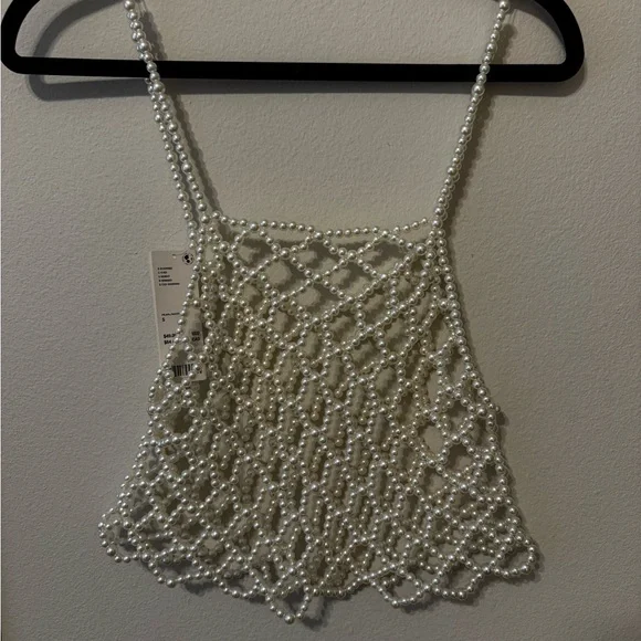 Urban Outfitters Pearl Beaded Net Tank Top - Cream - Picture 5 of 6